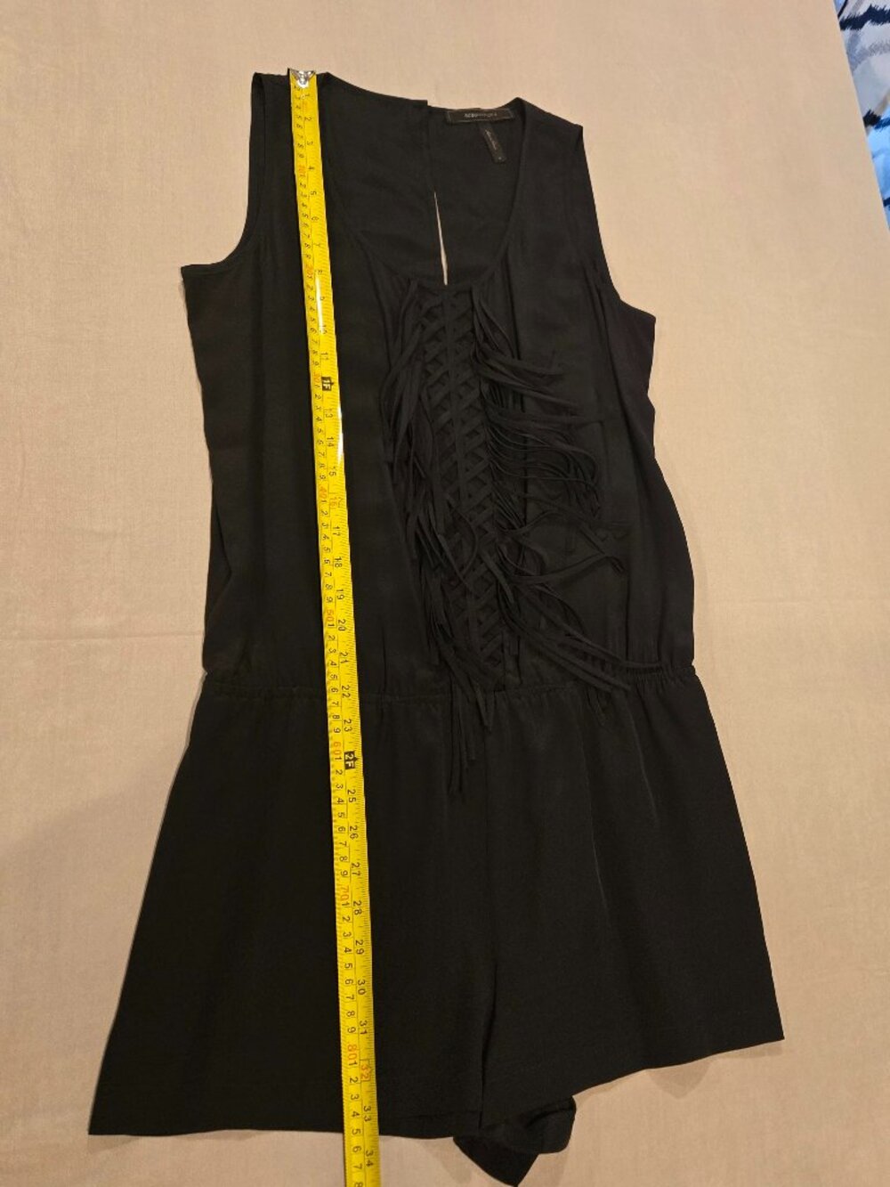 BCBGMAXAZRIA Silk Black Fringe Lattice Romper Back Keyhole Size S Style BID9C039 - Picture 5 of 16